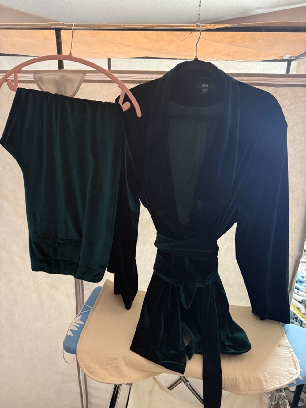 Ellis Dark Green Velvet Tuxedo Top and Pants Set